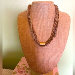 Elegant Multi-Strand Gold and Brown Aurora Borealis Beads Necklace